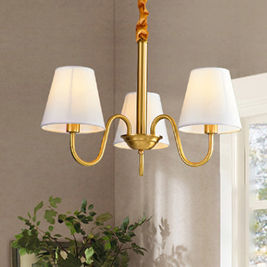 Fabric Tapered Hanging Chandelier Traditional 3/5/6 Lights Living Room Pendant Light in Brass Clearhalo 'Ceiling Lights' 'Chandeliers' Lighting' options 342202