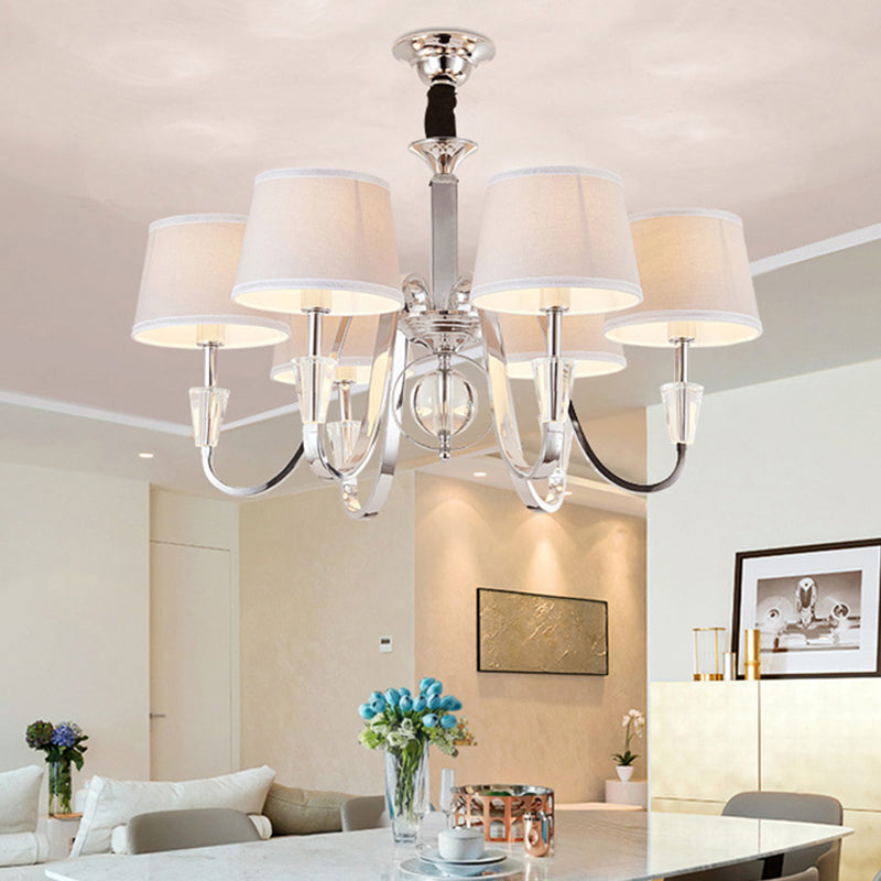 3/6 Bulbs Cone Chandelier Light Classic White Fabric Hanging Ceiling Fixture for Bedroom 6 White Clearhalo 'Ceiling Lights' 'Chandeliers' Lighting' options 342211_11783c43-22a9-495e-ad46-a12dfc10e620