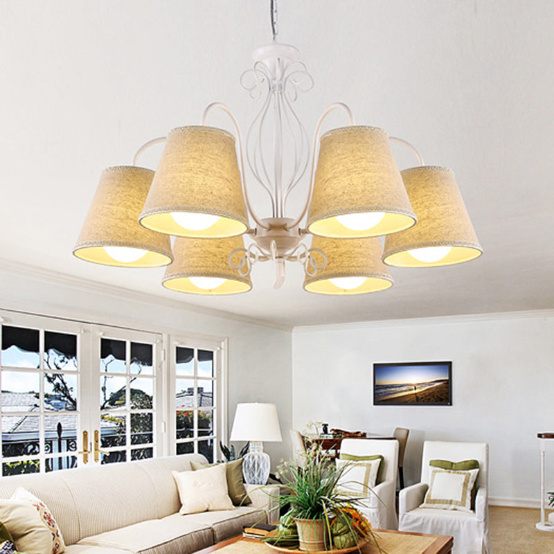 3/6/8 Bulbs Ceiling Lamp with Cone Fabric Shade Classic Living Room Chandelier Pendant Light in Black/White 6 White Clearhalo 'Ceiling Lights' 'Chandeliers' Lighting' options 342243_739bb3f8-bc6c-4caa-8645-e88118a3e694