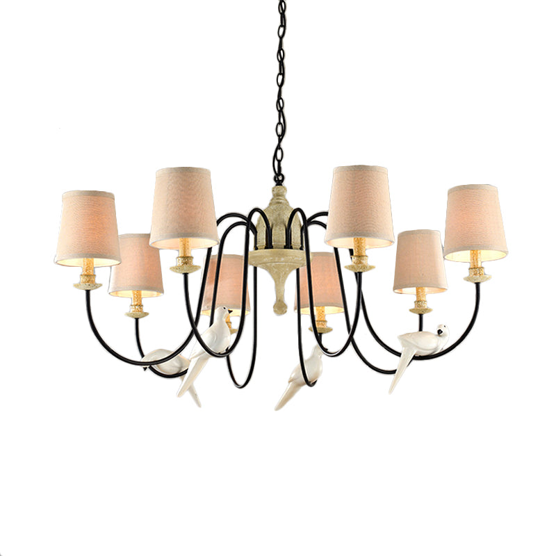 3/8 Lights Fabric Hanging Chandelier Traditional Flaxen Tapered Dining Room Pendant Light Fixture Clearhalo 'Ceiling Lights' 'Chandeliers' Lighting' options 342254