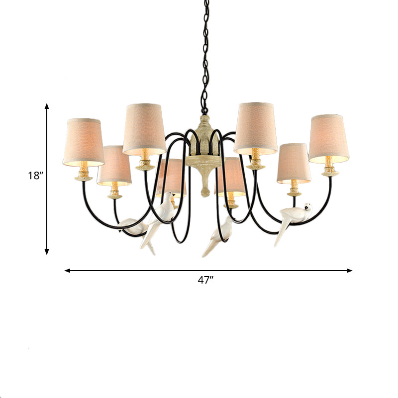 3/8 Lights Fabric Hanging Chandelier Traditional Flaxen Tapered Dining Room Pendant Light Fixture Clearhalo 'Ceiling Lights' 'Chandeliers' Lighting' options 342256