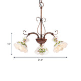 Spur Pendant Chandelier Traditional Frosted Glass 3/5 Bulbs Rust Hanging Ceiling Light with Flower Disk Shade Clearhalo 'Ceiling Lights' 'Chandeliers' 'Glass shade' 'Glass' 'Pendant Lights' Lighting' 342263