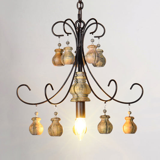 Gourd Bedroom Hanging Lamp Traditional Wood Single Bulb Black Chandelier Pendant Light Clearhalo 'Ceiling Lights' 'Chandeliers' Lighting' options 342297