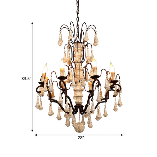 Ivory Tiered Pendant Chandelier Traditional Wooden 8 Heads Living Room Hanging Ceiling Light Clearhalo 'Ceiling Lights' 'Chandeliers' Lighting' options 342304