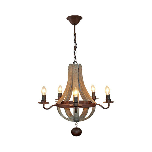 5/6 Lights Chandelier Lighting Fixture Rustic Wine Barrel Wood Hanging Light in Brown for Bedroom Clearhalo 'Ceiling Lights' 'Chandeliers' Lighting' options 342313