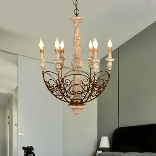 Brass 6 Lights Chandelier Lighting Rustic Wooden Candelabra Pendant Lamp for Living Room Clearhalo 'Ceiling Lights' 'Chandeliers' Lighting' options 342333