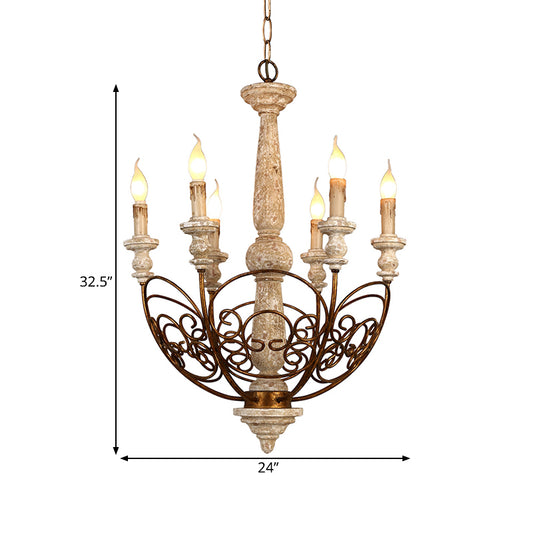 Brass 6 Lights Chandelier Lighting Rustic Wooden Candelabra Pendant Lamp for Living Room Clearhalo 'Ceiling Lights' 'Chandeliers' Lighting' options 342337