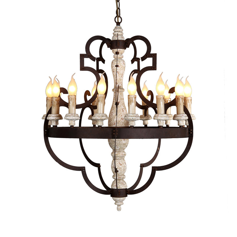 Wooden Brown Hanging Chandelier Candle 15 Bulbs Traditional Pendant Light Fixture for Dining Room Clearhalo 'Ceiling Lights' 'Chandeliers' Lighting' options 342351