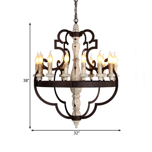 Wooden Brown Hanging Chandelier Candle 15 Bulbs Traditional Pendant Light Fixture for Dining Room Clearhalo 'Ceiling Lights' 'Chandeliers' Lighting' options 342352