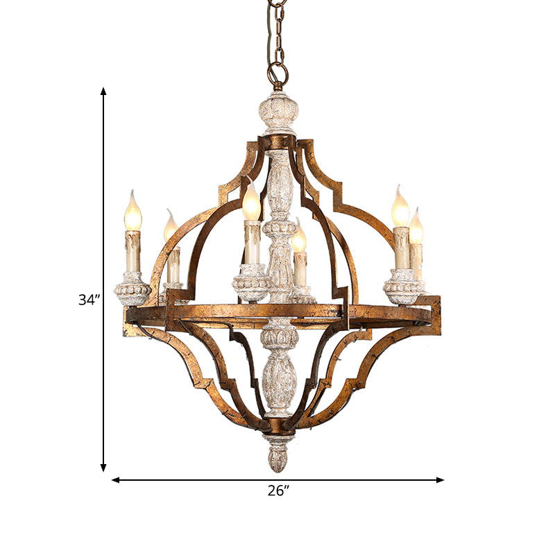 Vintage Candle Shape Hanging Pendant 6 Lights Wood Ceiling Chandelier in Antique Brass for Dining Room Clearhalo 'Ceiling Lights' 'Chandeliers' Lighting' options 342357