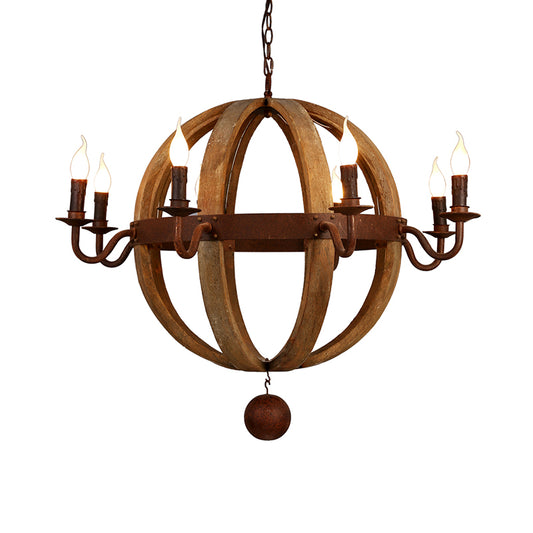 Globe Wooden Ceiling Light Traditional 6/8-Bulb Dining Room Pendant Chandelier in Brown Clearhalo 'Ceiling Lights' 'Chandeliers' Lighting' options 342368