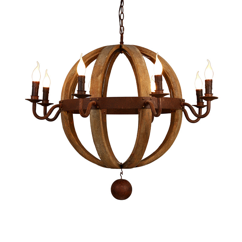 Globe Wooden Ceiling Light Traditional 6/8-Bulb Dining Room Pendant Chandelier in Brown 8 Brown Clearhalo 'Ceiling Lights' 'Chandeliers' Lighting' options 342368_7cc6c587-559e-4f31-ad6a-d36697ccb2e3