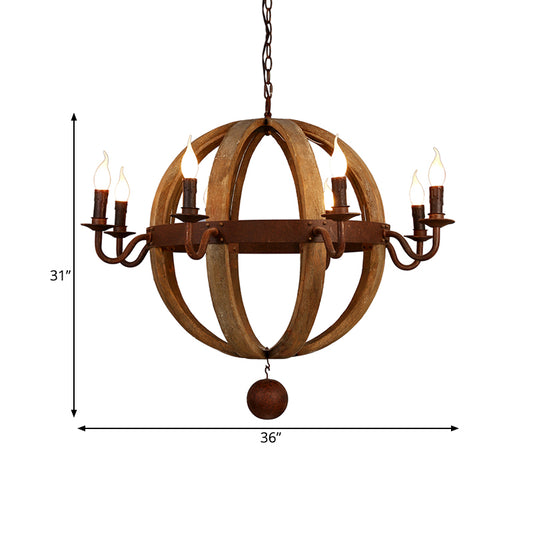 Globe Wooden Ceiling Light Traditional 6/8-Bulb Dining Room Pendant Chandelier in Brown Clearhalo 'Ceiling Lights' 'Chandeliers' Lighting' options 342370