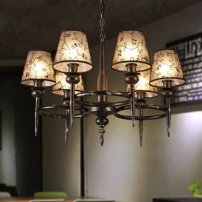 Traditional Cone Hanging Lamp 6 Bulbs Fabric Chandelier Light Fixture in Black for Restaurant Black Clearhalo 'Ceiling Lights' 'Chandeliers' Lighting' options 342376_3d7c12a5-e147-499f-a435-2b7e3d7f7f61