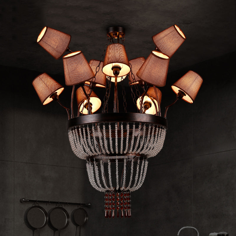 Copper Cascade Pendant Chandelier Vintage Fabric 12 Heads Restaurant Hanging Ceiling Light Copper Clearhalo 'Ceiling Lights' 'Chandeliers' Lighting' options 342391_36721c7e-8213-4392-91b0-6307107ba5f5