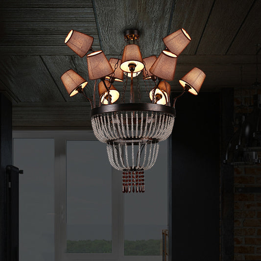 Copper Cascade Pendant Chandelier Vintage Fabric 12 Heads Restaurant Hanging Ceiling Light Clearhalo 'Ceiling Lights' 'Chandeliers' Lighting' options 342392