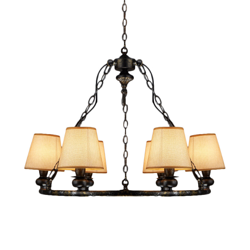 Rustic Ring Hanging Pendant 6 Lights Fabric Ceiling Chandelier in Black for Living Room Clearhalo 'Ceiling Lights' 'Chandeliers' Lighting' options 342404