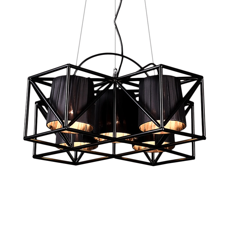 5-Bulb Fabric Suspension Light Industrial Black Cylinder Kitchen Chandelier Lighting Clearhalo 'Ceiling Lights' 'Chandeliers' Lighting' options 342409