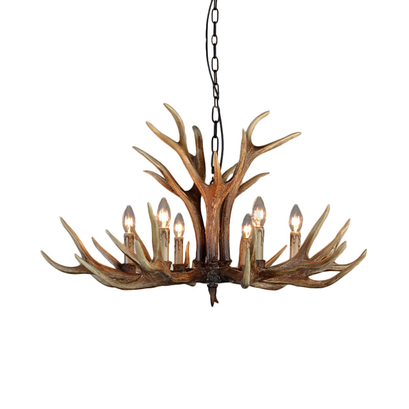 Wood Candle Pendant Chandelier Rural Resin 6/8/12 Heads Living Room Hanging Ceiling Light Clearhalo 'Ceiling Lights' 'Chandeliers' Lighting' options 342429