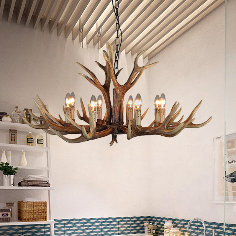 Wood Candle Pendant Chandelier Rural Resin 6/8/12 Heads Living Room Hanging Ceiling Light 8 Wood Clearhalo 'Ceiling Lights' 'Chandeliers' Lighting' options 342431_0a1b2ffc-0003-4589-853e-6a51d642f715