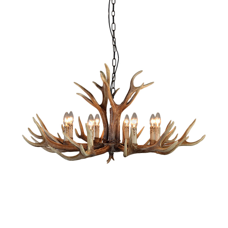 Wood Candle Pendant Chandelier Rural Resin 6/8/12 Heads Living Room Hanging Ceiling Light Clearhalo 'Ceiling Lights' 'Chandeliers' Lighting' options 342434
