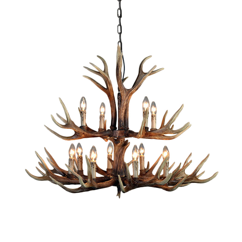 Wood Candle Pendant Chandelier Rural Resin 6/8/12 Heads Living Room Hanging Ceiling Light Clearhalo 'Ceiling Lights' 'Chandeliers' Lighting' options 342439