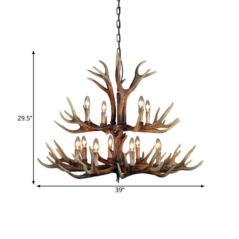 Wood Candle Pendant Chandelier Rural Resin 6/8/12 Heads Living Room Hanging Ceiling Light Clearhalo 'Ceiling Lights' 'Chandeliers' Lighting' options 342440