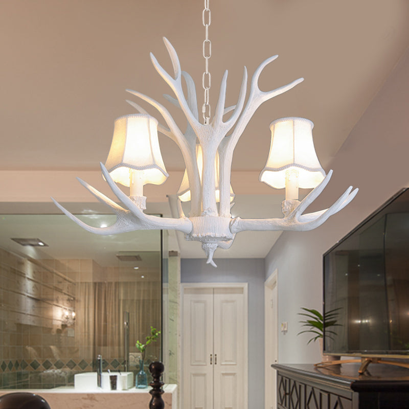 3/4/5 Lights Chandelier Lighting Fixture Modern Cone Resin Ceiling Suspension Lamp in White for Living Room 3 White Clearhalo 'Ceiling Lights' 'Chandeliers' Lighting' options 342457_7dad704f-8e52-427c-8a2b-66ba74fb1ab3