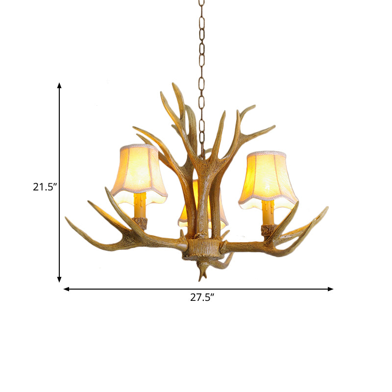 Conical Living Room Drop Lamp Traditional Resin 3/4/5 Bulbs Brown Chandelier Pendant Light with Antler Clearhalo 'Ceiling Lights' 'Chandeliers' Lighting' options 342486