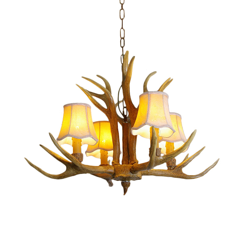 Conical Living Room Drop Lamp Traditional Resin 3/4/5 Bulbs Brown Chandelier Pendant Light with Antler Clearhalo 'Ceiling Lights' 'Chandeliers' Lighting' options 342490