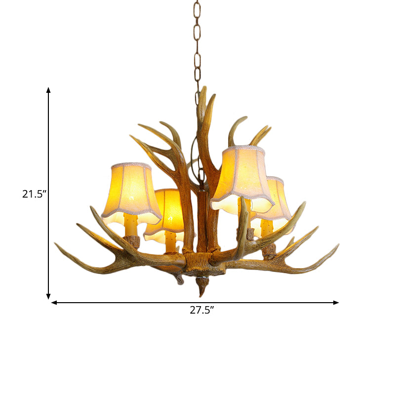 Conical Living Room Drop Lamp Traditional Resin 3/4/5 Bulbs Brown Chandelier Pendant Light with Antler Clearhalo 'Ceiling Lights' 'Chandeliers' Lighting' options 342491