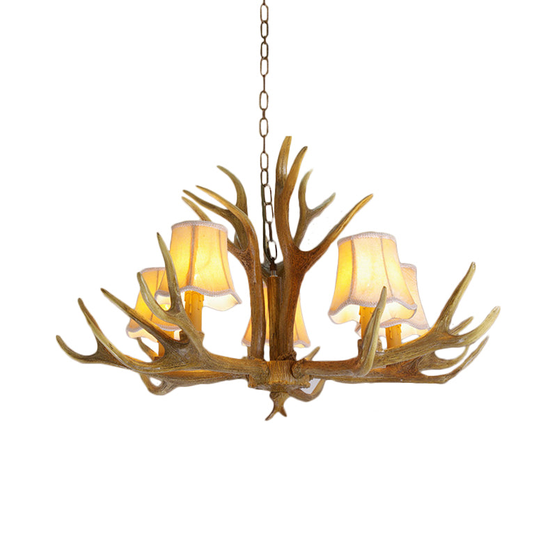 Conical Living Room Drop Lamp Traditional Resin 3/4/5 Bulbs Brown Chandelier Pendant Light with Antler Clearhalo 'Ceiling Lights' 'Chandeliers' Lighting' options 342495