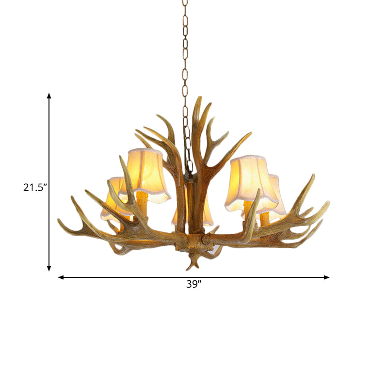Conical Living Room Drop Lamp Traditional Resin 3/4/5 Bulbs Brown Chandelier Pendant Light with Antler Clearhalo 'Ceiling Lights' 'Chandeliers' Lighting' options 342496