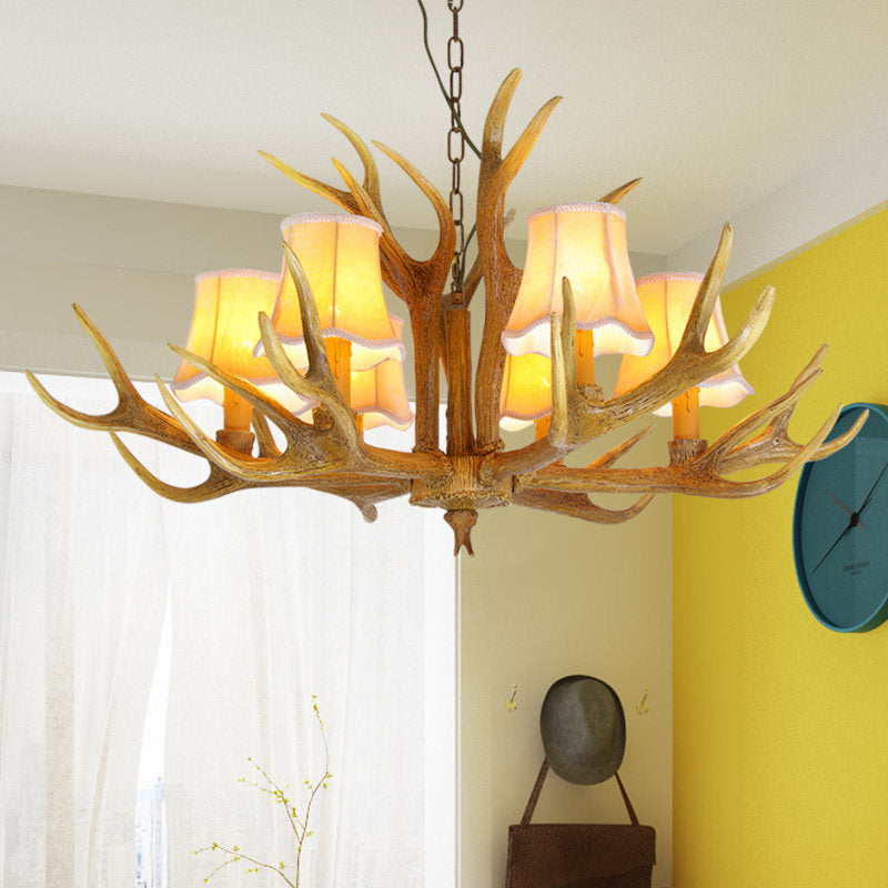Conical Living Room Drop Lamp Traditional Resin 3/4/5 Bulbs Brown Chandelier Pendant Light with Antler 6 Brown Clearhalo 'Ceiling Lights' 'Chandeliers' Lighting' options 342497_def20a17-d267-4530-b968-0e89774eb405