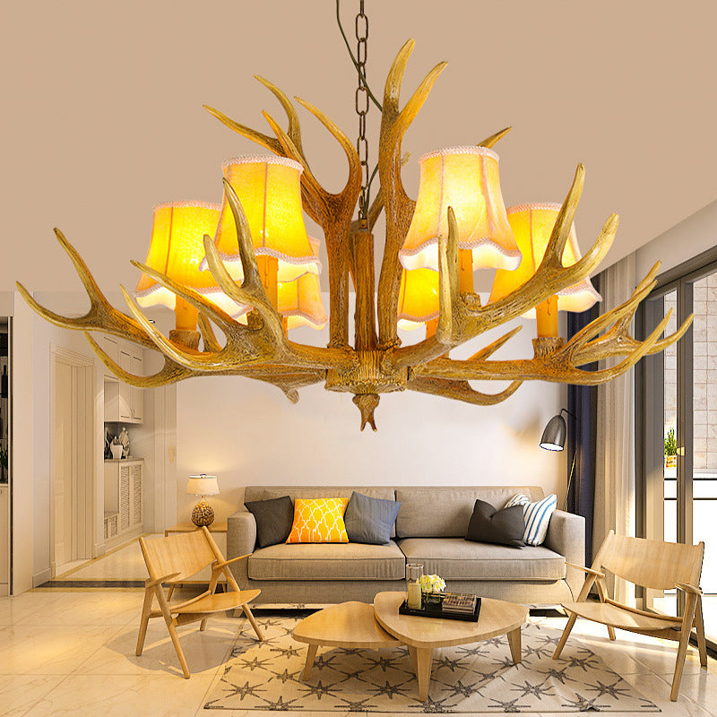 Conical Living Room Drop Lamp Traditional Resin 3/4/5 Bulbs Brown Chandelier Pendant Light with Antler Clearhalo 'Ceiling Lights' 'Chandeliers' Lighting' options 342498