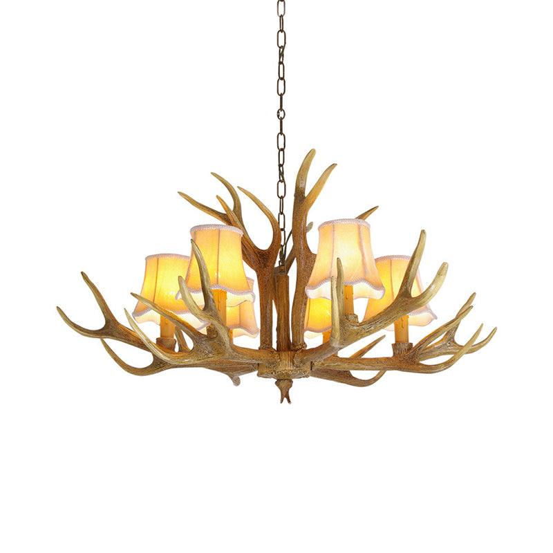 Conical Living Room Drop Lamp Traditional Resin 3/4/5 Bulbs Brown Chandelier Pendant Light with Antler Clearhalo 'Ceiling Lights' 'Chandeliers' Lighting' options 342499