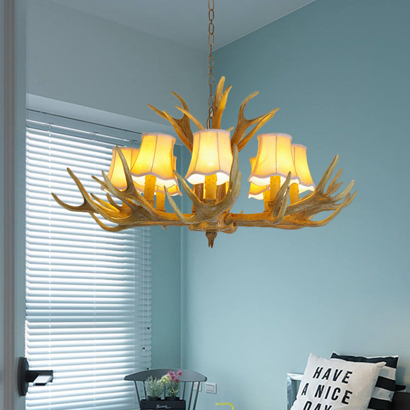 Conical Living Room Drop Lamp Traditional Resin 3/4/5 Bulbs Brown Chandelier Pendant Light with Antler 8 Brown Clearhalo 'Ceiling Lights' 'Chandeliers' Lighting' options 342501_1e99b4da-d52c-4e6d-bc24-5cfd97b1dbdb