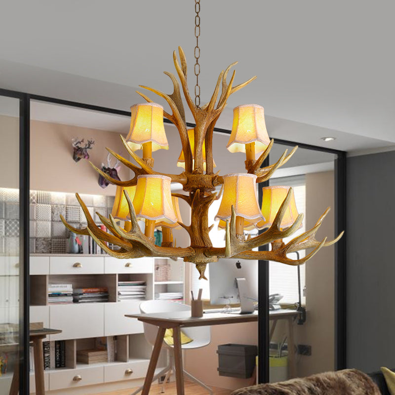 Conical Living Room Drop Lamp Traditional Resin 3/4/5 Bulbs Brown Chandelier Pendant Light with Antler 9 Brown Clearhalo 'Ceiling Lights' 'Chandeliers' Lighting' options 342506_560fd56f-90e4-4891-bb67-7150b31742f4
