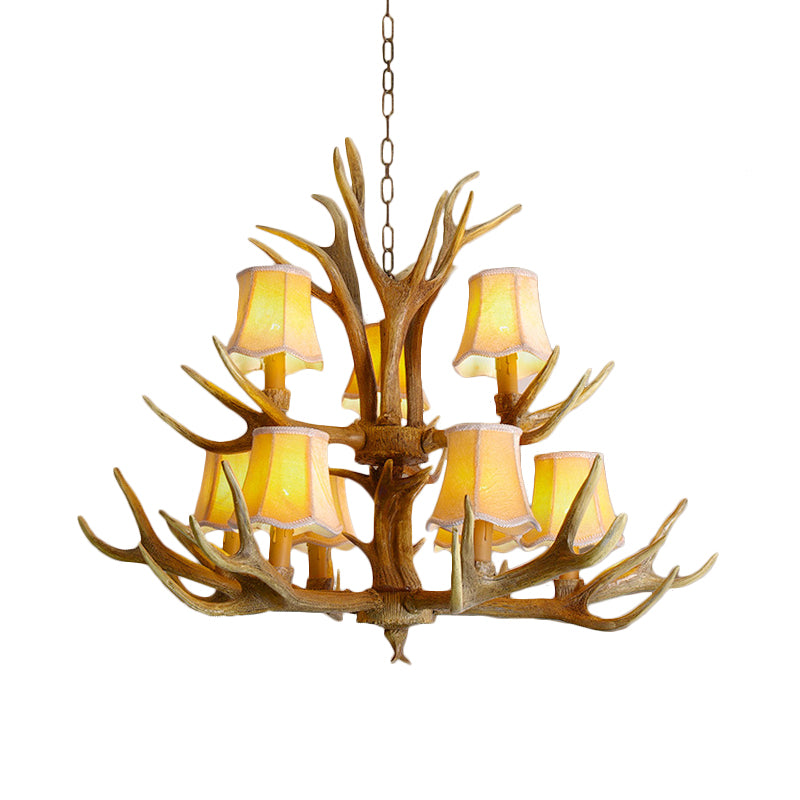 Conical Living Room Drop Lamp Traditional Resin 3/4/5 Bulbs Brown Chandelier Pendant Light with Antler Clearhalo 'Ceiling Lights' 'Chandeliers' Lighting' options 342509