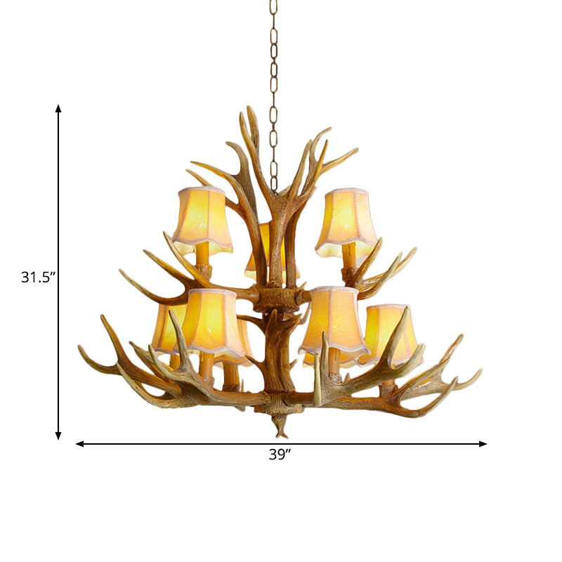Conical Living Room Drop Lamp Traditional Resin 3/4/5 Bulbs Brown Chandelier Pendant Light with Antler Clearhalo 'Ceiling Lights' 'Chandeliers' Lighting' options 342510