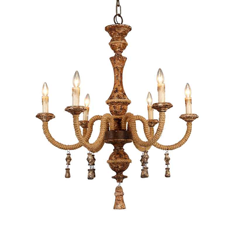 Metal Brown Hanging Chandelier Candle 6 Bulbs Traditional Pendant Light Fixture Clearhalo 'Ceiling Lights' 'Chandeliers' Lighting' options 342518