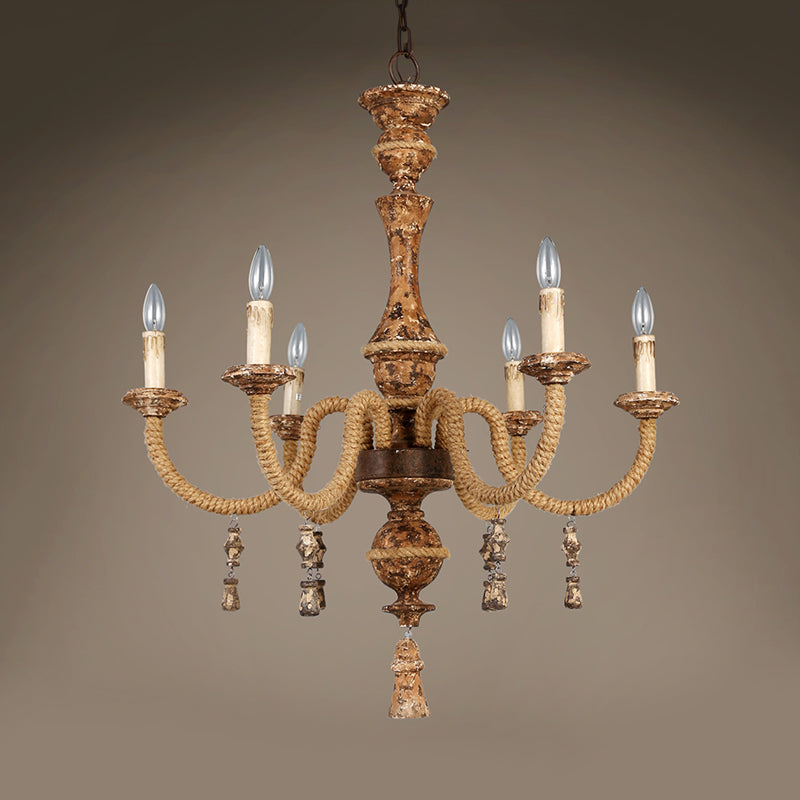 Metal Brown Hanging Chandelier Candle 6 Bulbs Traditional Pendant Light Fixture Clearhalo 'Ceiling Lights' 'Chandeliers' Lighting' options 342519