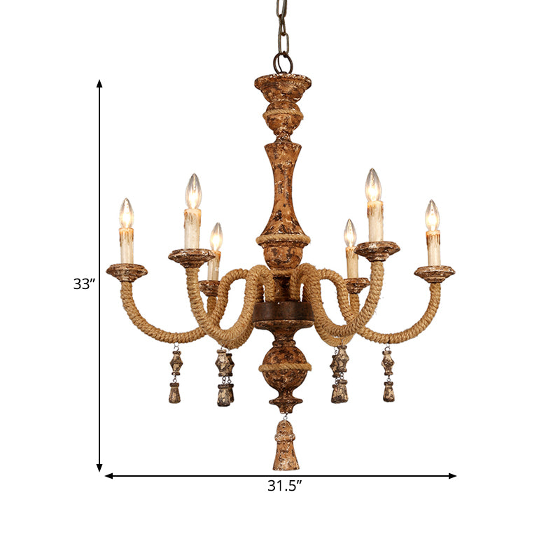 Metal Brown Hanging Chandelier Candle 6 Bulbs Traditional Pendant Light Fixture Clearhalo 'Ceiling Lights' 'Chandeliers' Lighting' options 342520