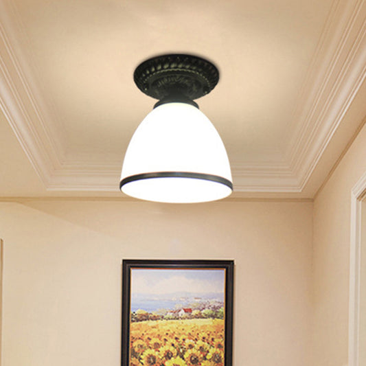 1 Light White Glass Flush Light Fixture Traditional Black Cone Corridor Ceiling Lighting White Clearhalo 'Ceiling Lights' 'Close To Ceiling Lights' 'Close to ceiling' 'Flush mount' Lighting' 342528