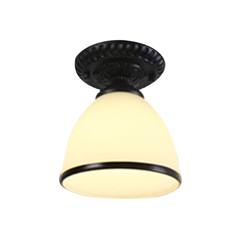 1 Light White Glass Flush Light Fixture Traditional Black Cone Corridor Ceiling Lighting Clearhalo 'Ceiling Lights' 'Close To Ceiling Lights' 'Close to ceiling' 'Flush mount' Lighting' 342530