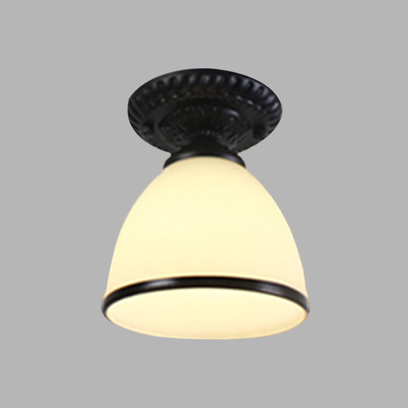 1 Light White Glass Flush Light Fixture Traditional Black Cone Corridor Ceiling Lighting Clearhalo 'Ceiling Lights' 'Close To Ceiling Lights' 'Close to ceiling' 'Flush mount' Lighting' 342531