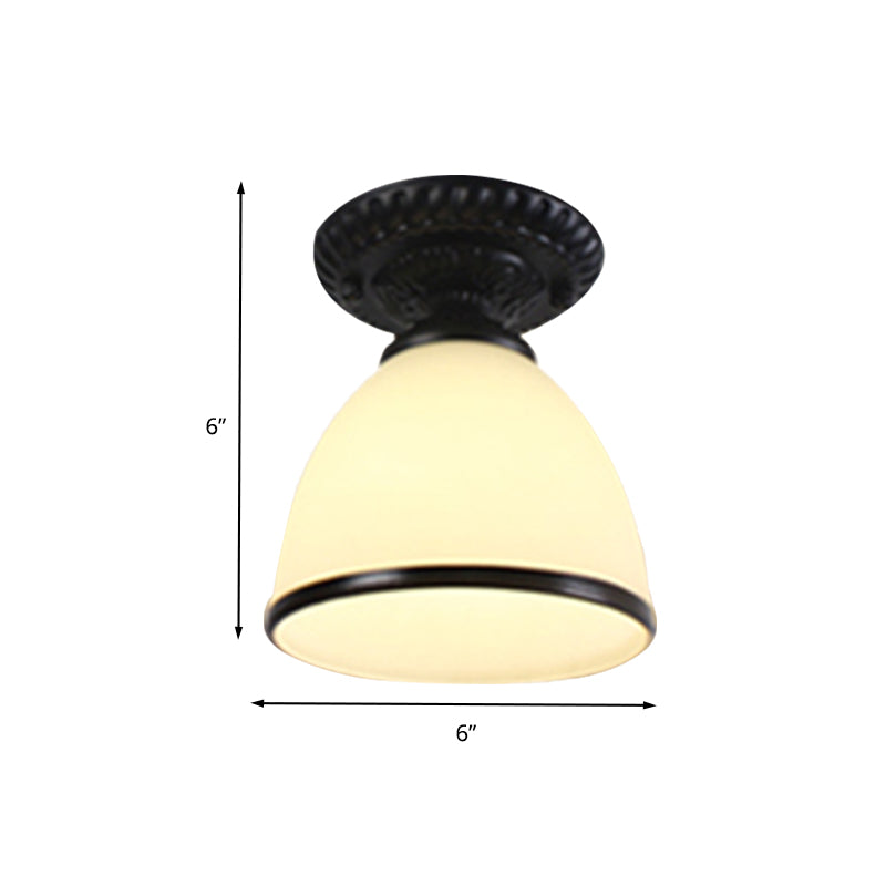 1 Light White Glass Flush Light Fixture Traditional Black Cone Corridor Ceiling Lighting Clearhalo 'Ceiling Lights' 'Close To Ceiling Lights' 'Close to ceiling' 'Flush mount' Lighting' 342532