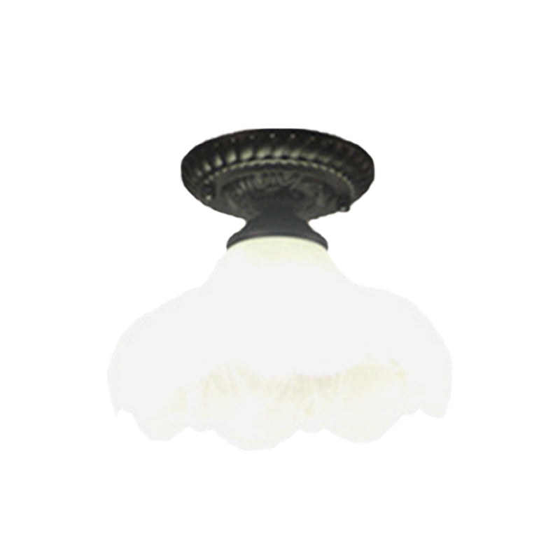 1 Light Scalloped Flush Mount Lamp Traditional White Glass Ceiling Mounted Fixture for Corridor Clearhalo 'Ceiling Lights' 'Close To Ceiling Lights' 'Close to ceiling' 'Flush mount' Lighting' 342535