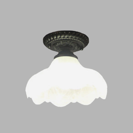 1 Light Scalloped Flush Mount Lamp Traditional White Glass Ceiling Mounted Fixture for Corridor Clearhalo 'Ceiling Lights' 'Close To Ceiling Lights' 'Close to ceiling' 'Flush mount' Lighting' 342536