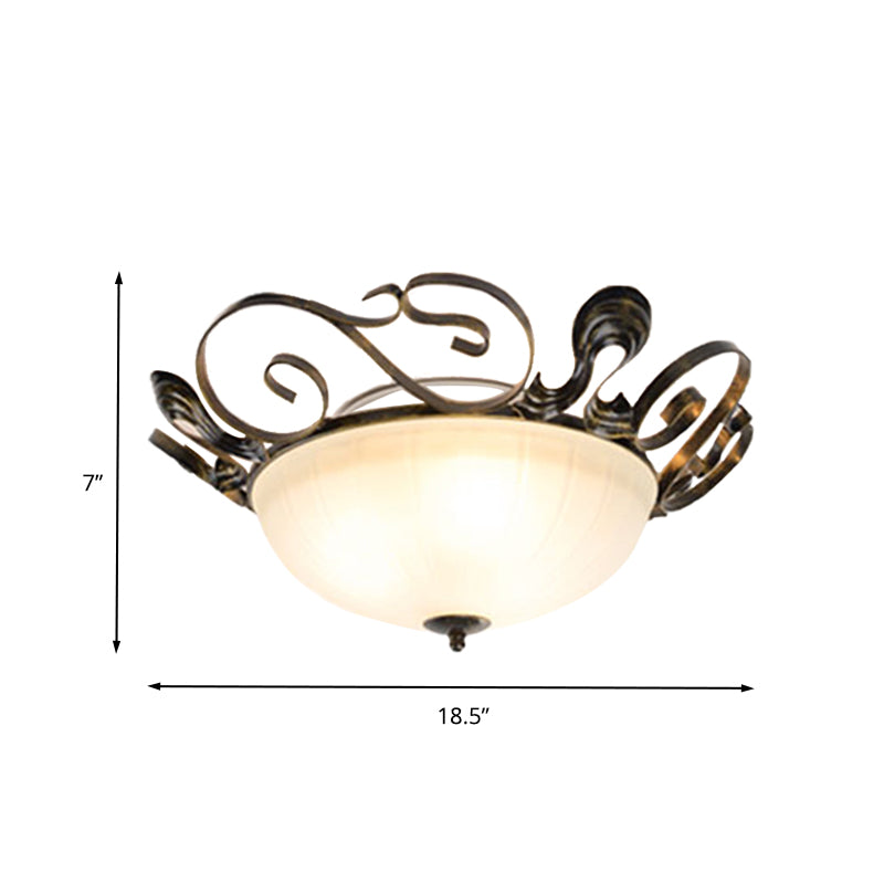 Black 3 Lights Ceiling Lighting Classic White Glass Bowl Flush Light Fixture for Living Room Clearhalo 'Ceiling Lights' 'Close To Ceiling Lights' 'Close to ceiling' 'Flush mount' Lighting' 342542